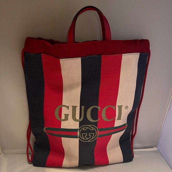 GUCCI Canvas Logo Sylvie Stripe Drawstring - Picture 6 of 14